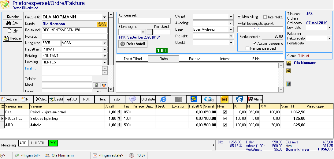 Ordrer-skjermbildet for Future Verksted