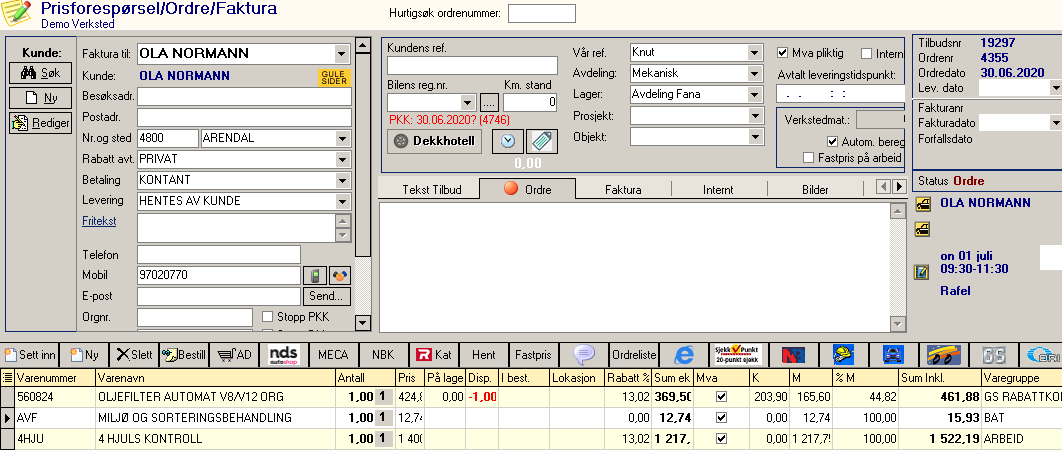 Ordre der fastpris er generert.
