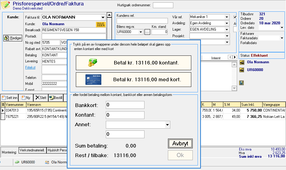 Betaling av kontantordre