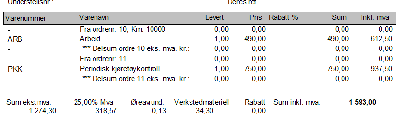 Eksempel på ferdig samlefaktura