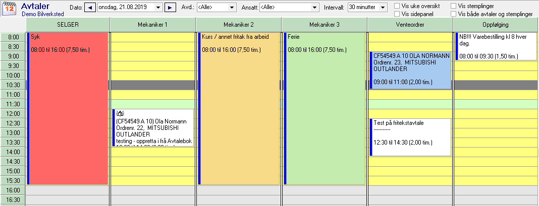 Feriedager eller sykedager i Avtalboken.
