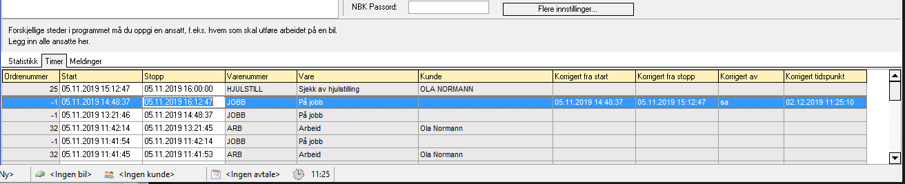 Justering av stemplede timer