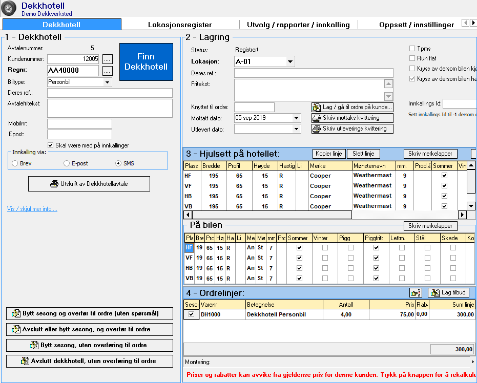 Oppretting av avtale i Dekkhotell
