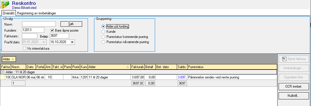 Skjermbilde for Reskontro