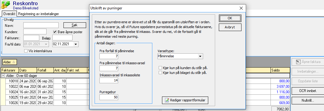Purring av faktura i Reskontro