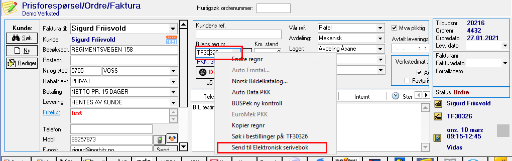 Overføring av data til Digital Servicebook