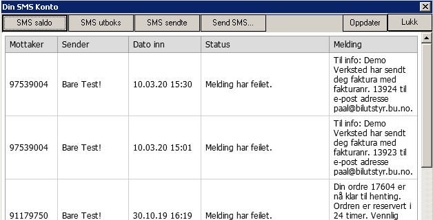 Vis meldinger i utboks (SMS)
