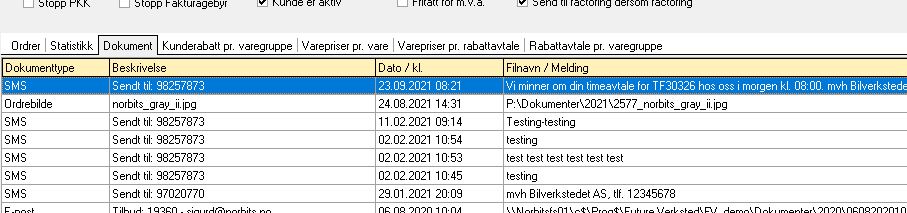 Komplett SMS-historikk