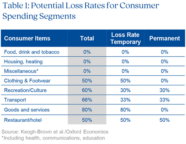 Chart highlighting potential loss rates for consumer spending segments
