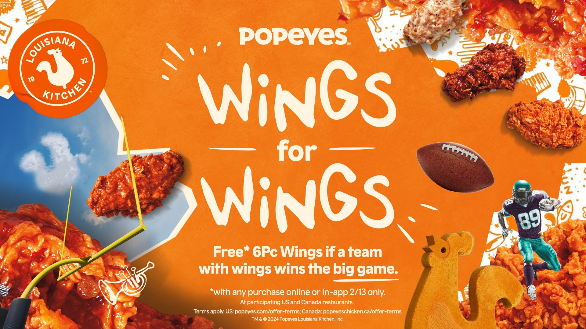 POPEYES PROMISES FREE WINGS IF A TEAM WITH WINGS WINS THE BIG GAME
