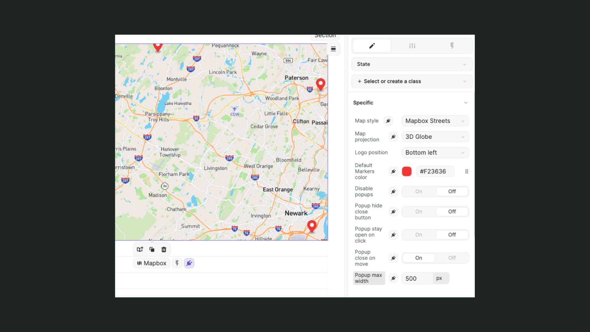 Mapbox' default popup