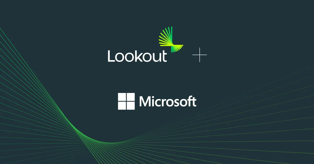 Lookout and Microsoft logo over geometric background.