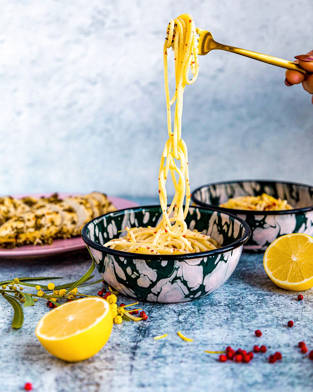Lemon and Pink Peppercorn Pasta with Herbed Chicken Wonderful