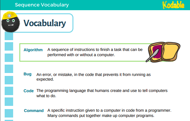 kids coding vocabulary lists