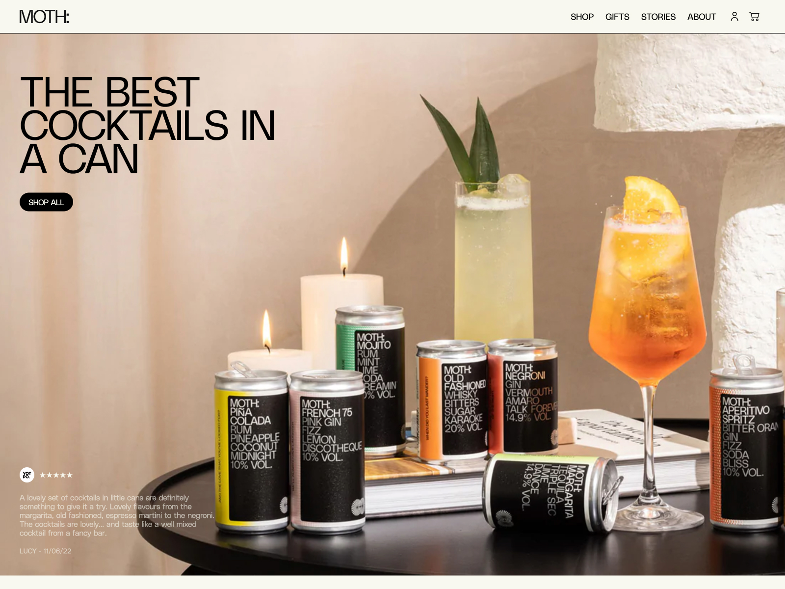 Moth Cocktaisl Ecommerce Design Awards | Winners | Moth Drinks