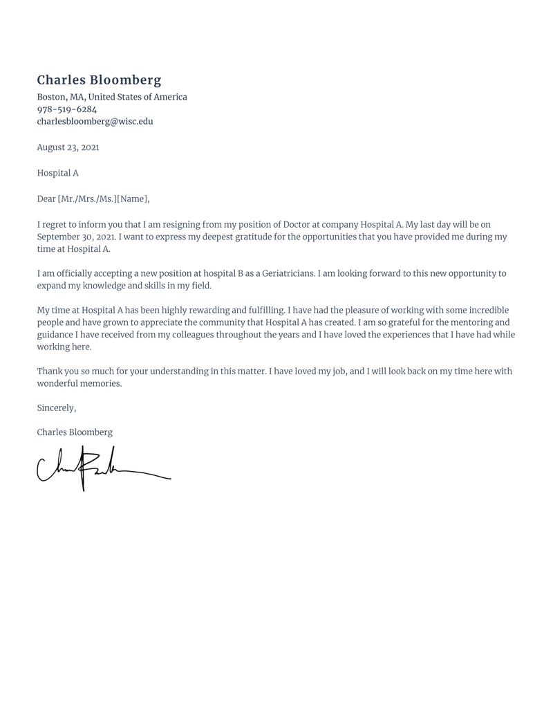 Free Doctor Resignation Letter Sample Rezi
