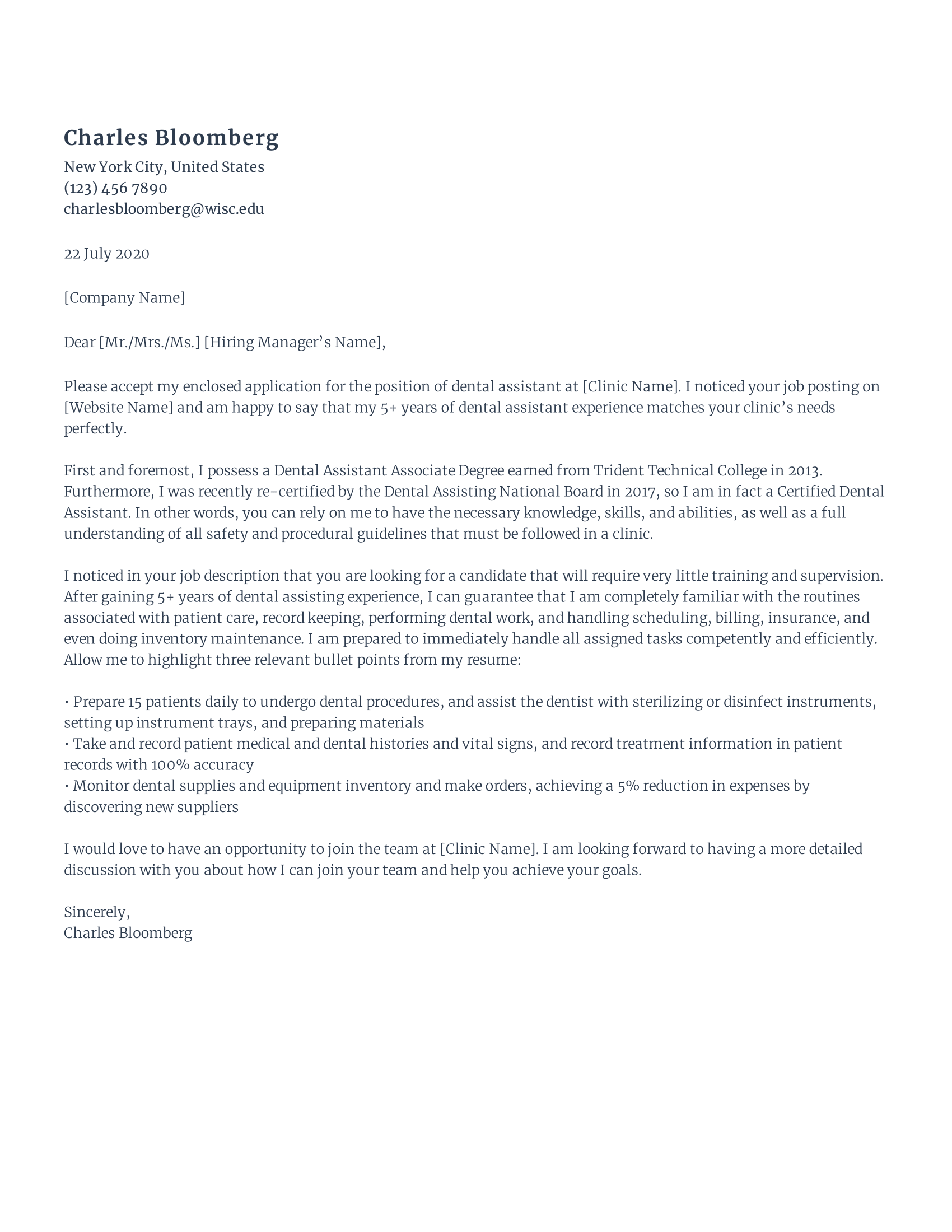 Free Senior Dental Assistant Cover Letter Sample Rezi