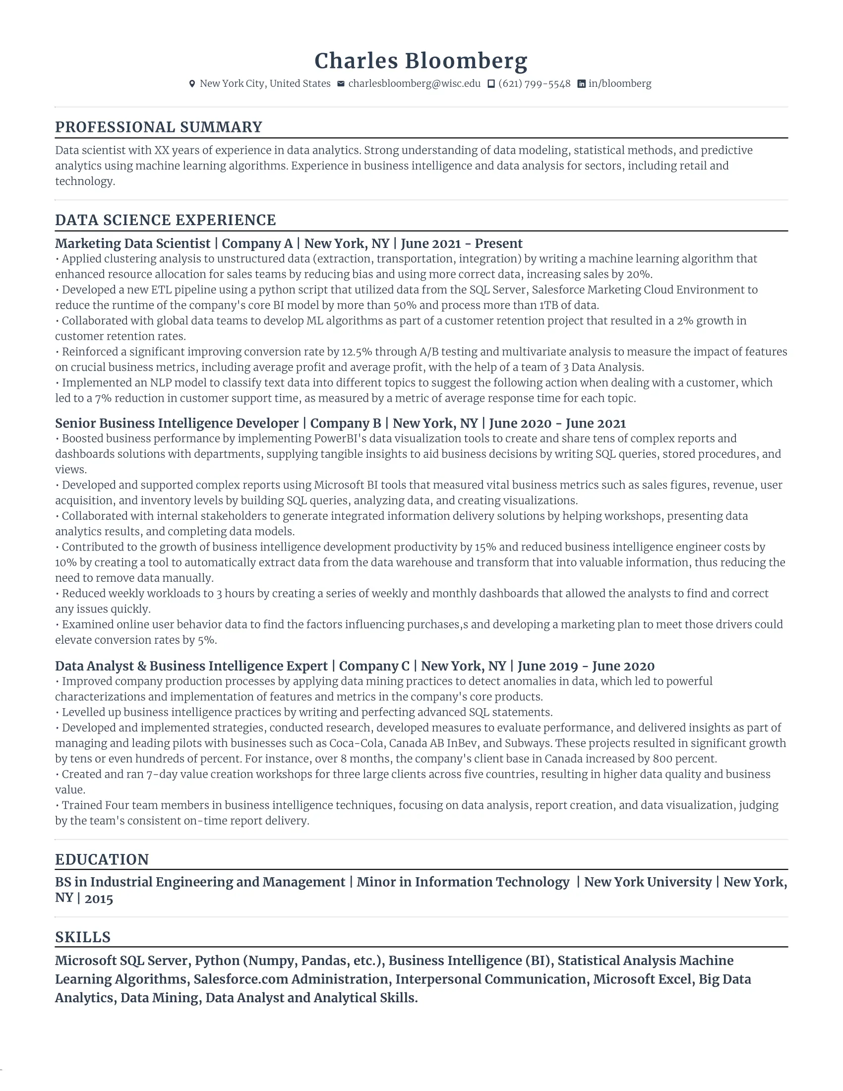 Marketing Data Scientist Resume