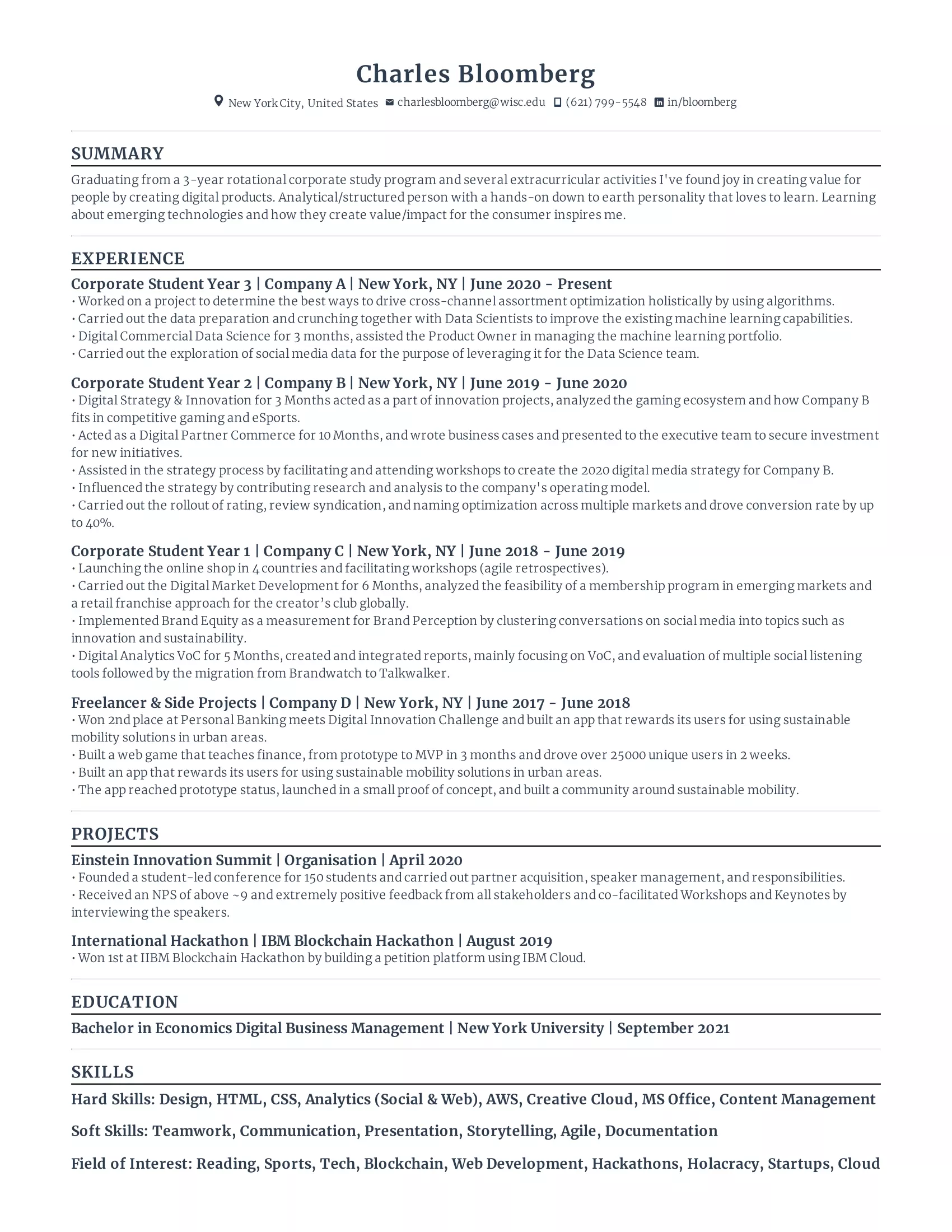 Corporate Rotational Graduate Resume Example for 2023 - Rezi Ai