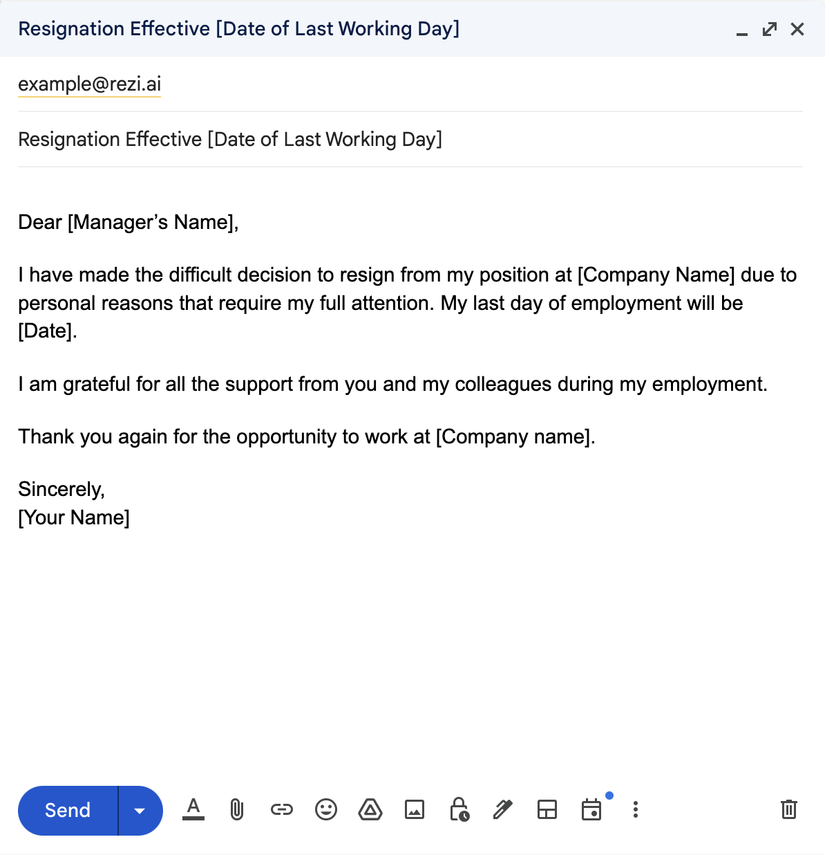 Resignation Email for Personal Reasons