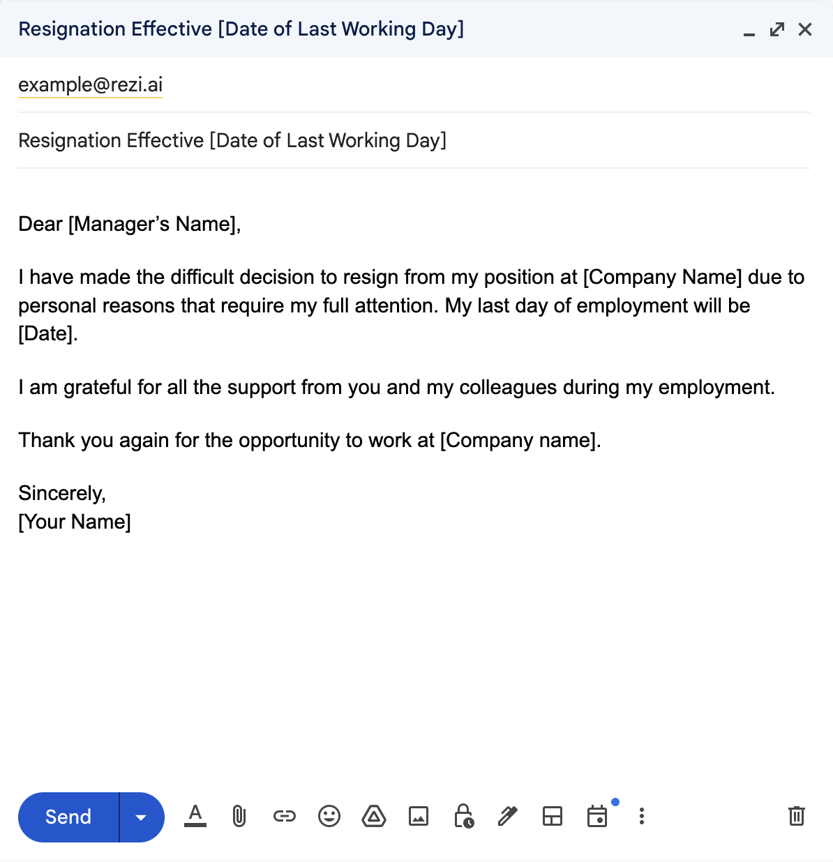 Resignation Email for Personal Reasons 