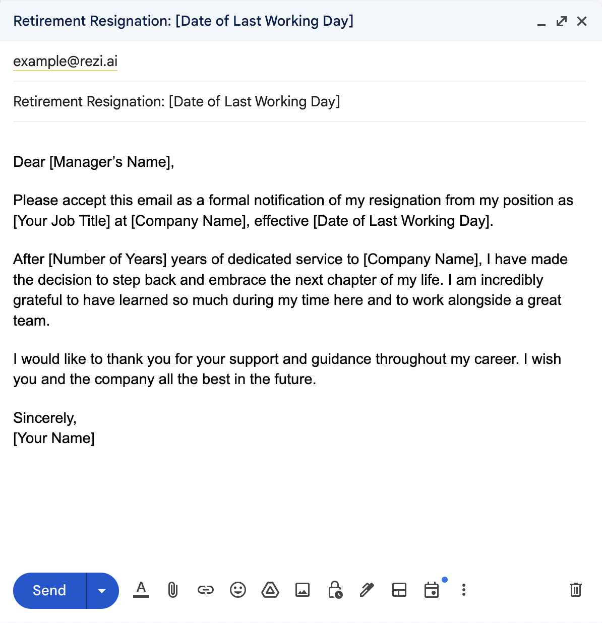 Resignation Email for Retirement