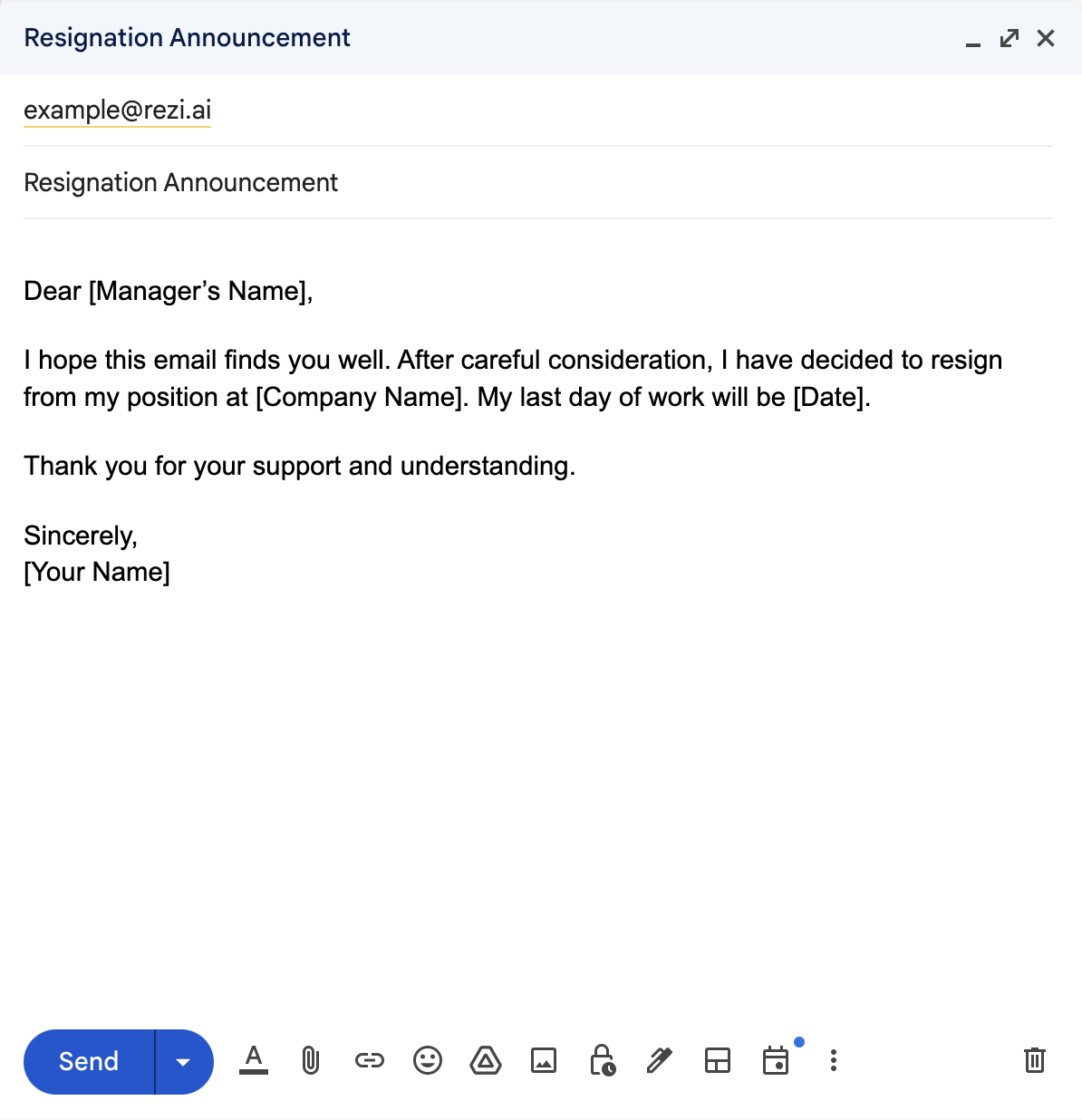 Short Resignation Email