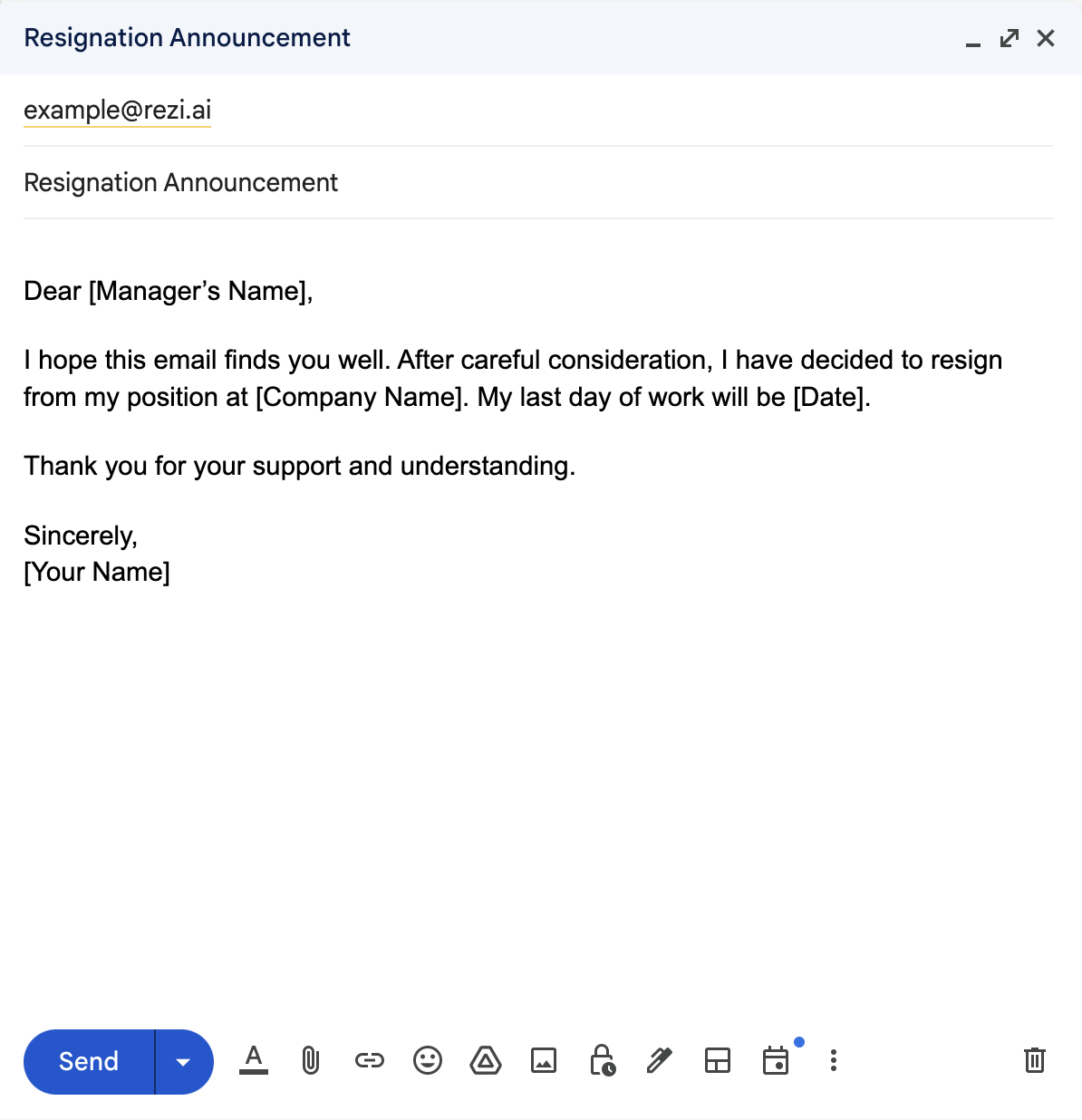 Short Resignation Email 