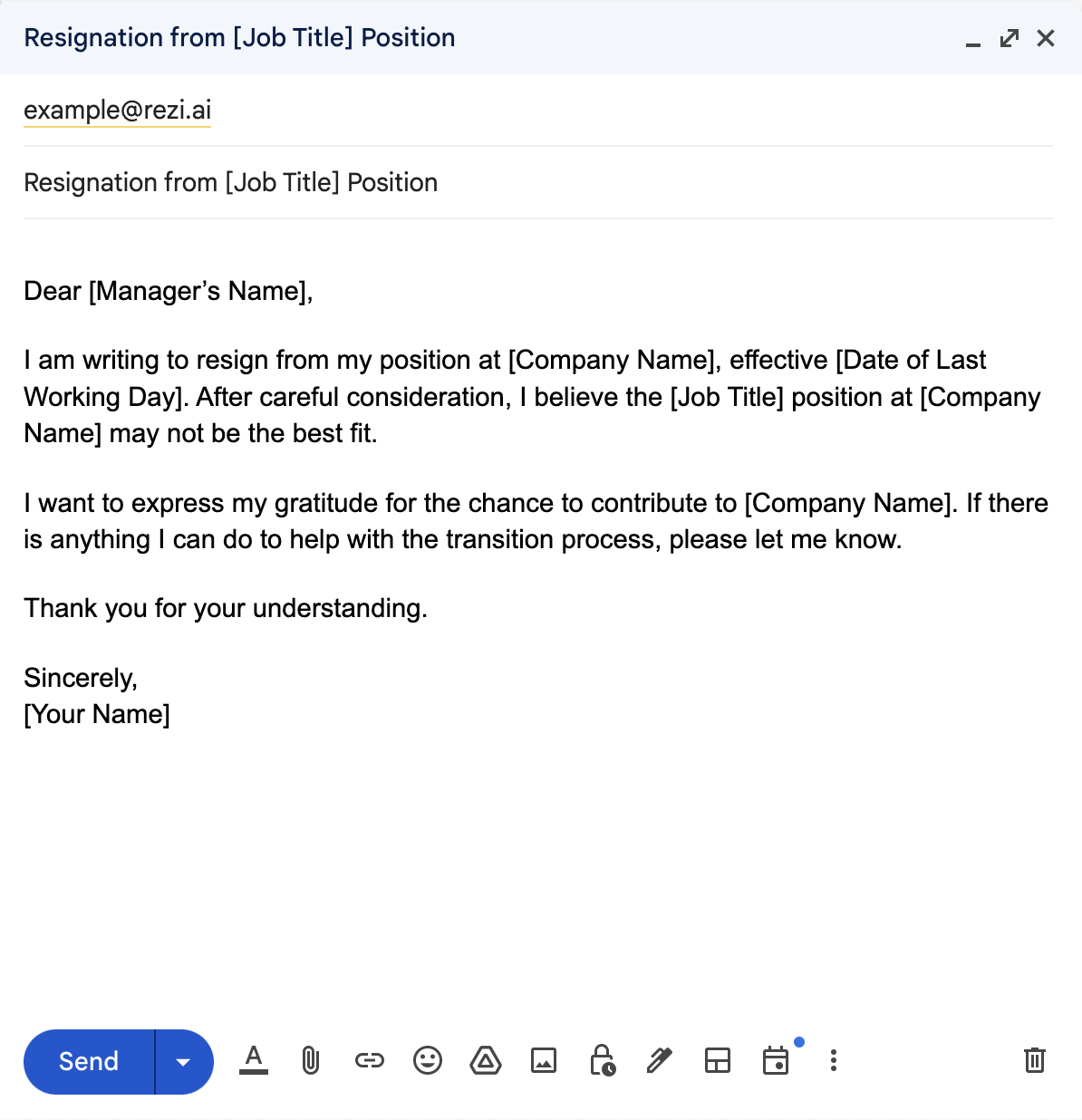 Resignation Email for New Employees 