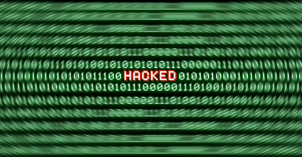 Image showing lines of binary code with the word "hacked" on it