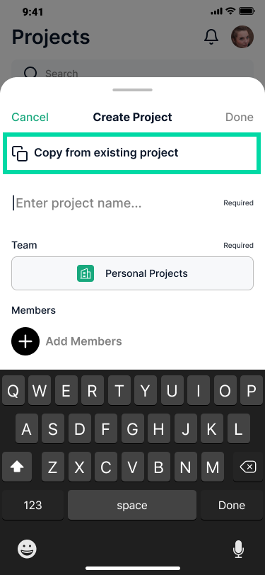 Copy project from existing
