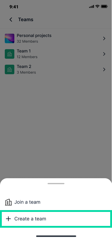 Create a team button