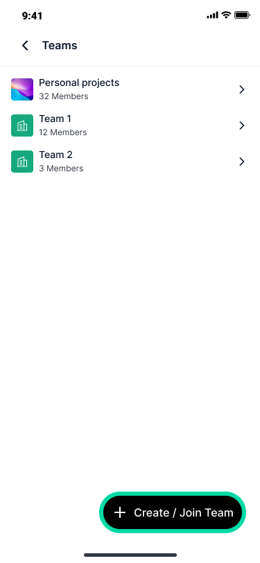 Create new team button