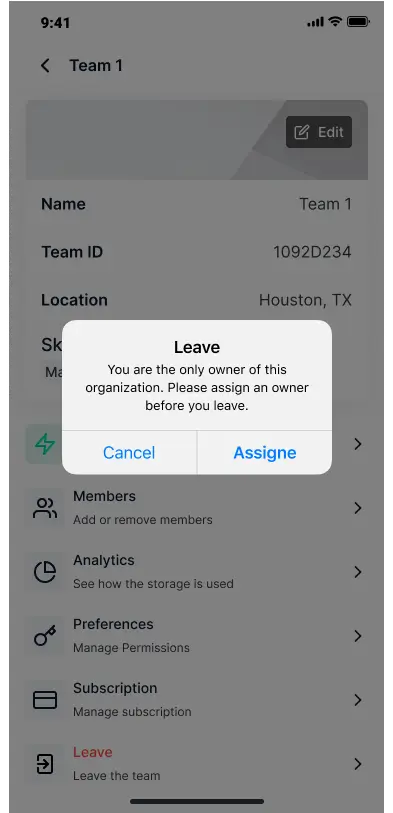 Leave notification in team details