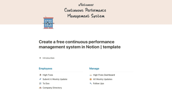 Continuous Performance Management Template by aNotioneer: Improve Employee Performance with Notion