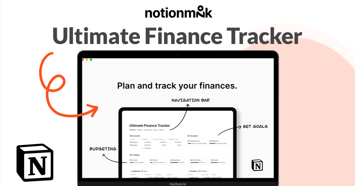 Ultimate finance tracker dashboard by Easlo Notion template