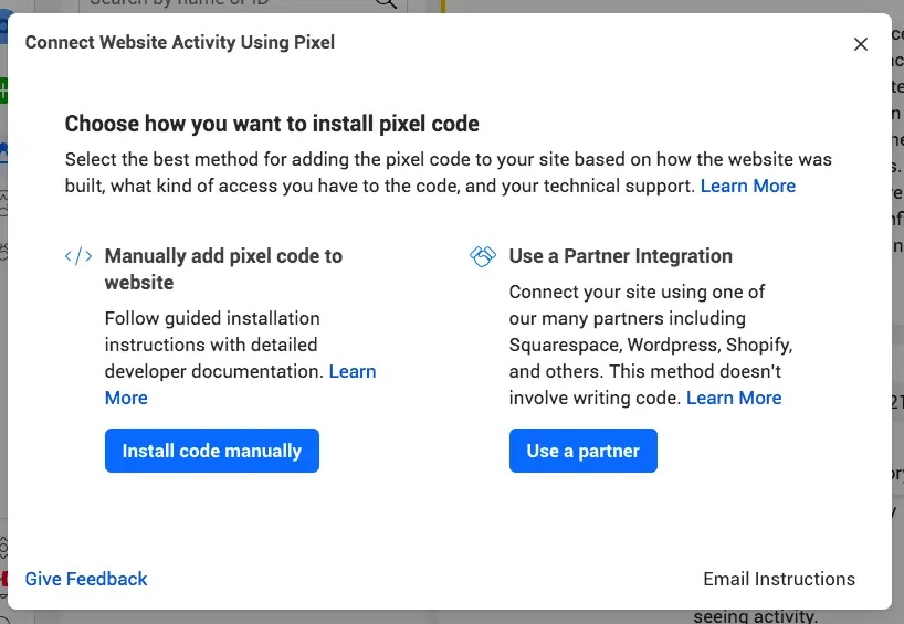 Installing your Meta Pixel code on the website