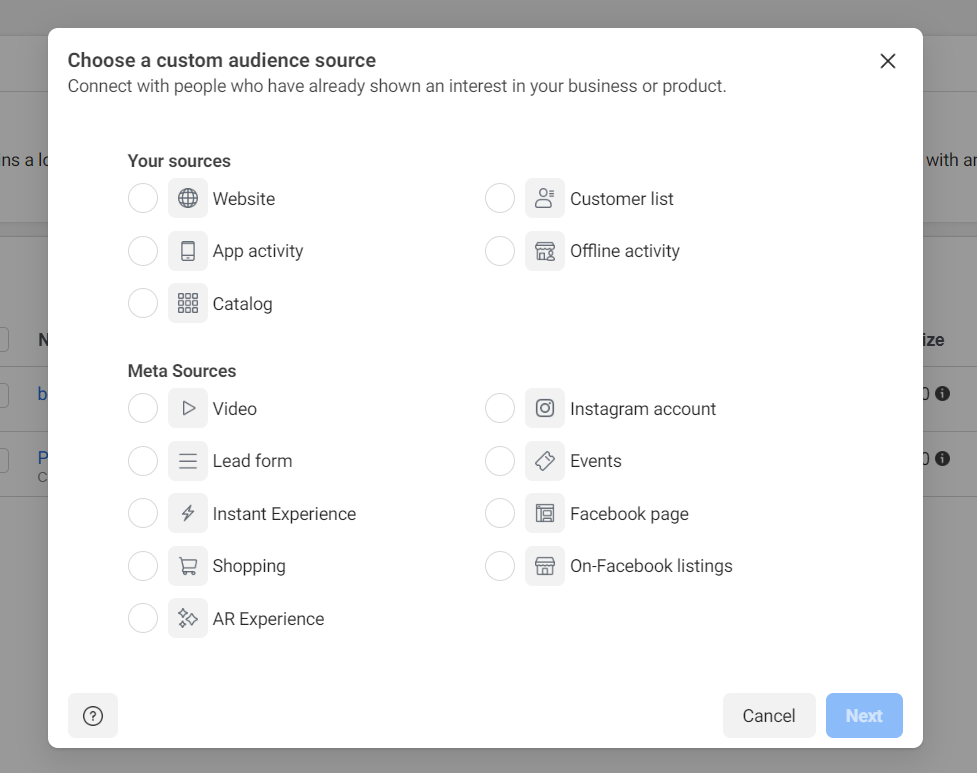 Creating a Custom Audience to target Facebook As