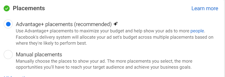 Choosing the Facebook Ad placement