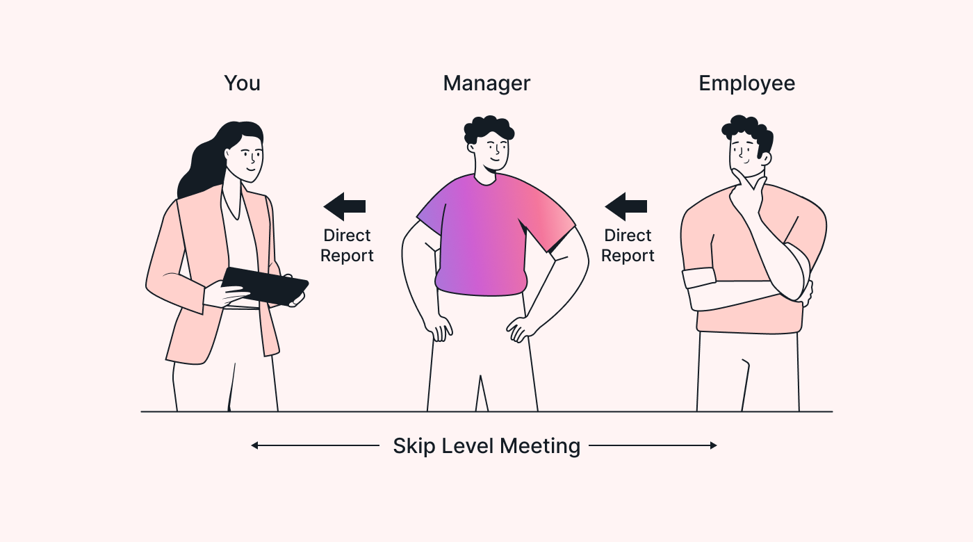 Skip level meetings are when junior staff meet directly with senior management