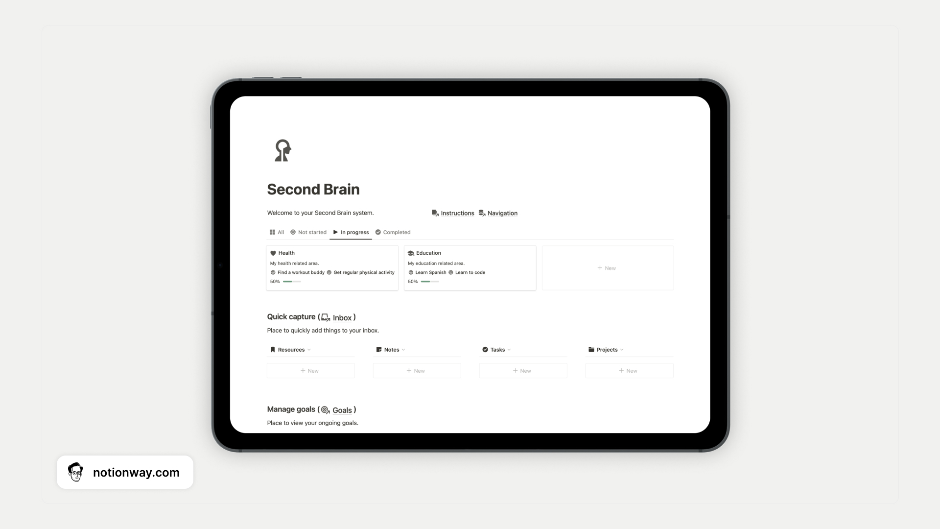 Notion Second Brain dashboard