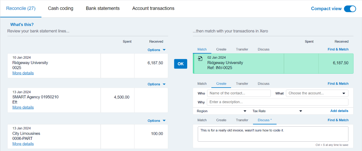 Image of Xero reconciliation tool