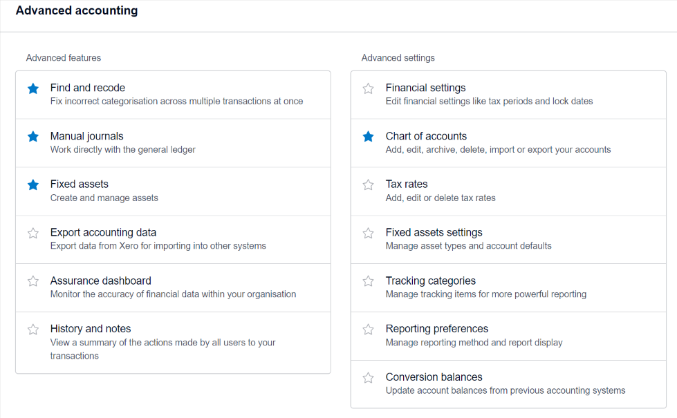 View for setting up credit card reconciliation in Xero