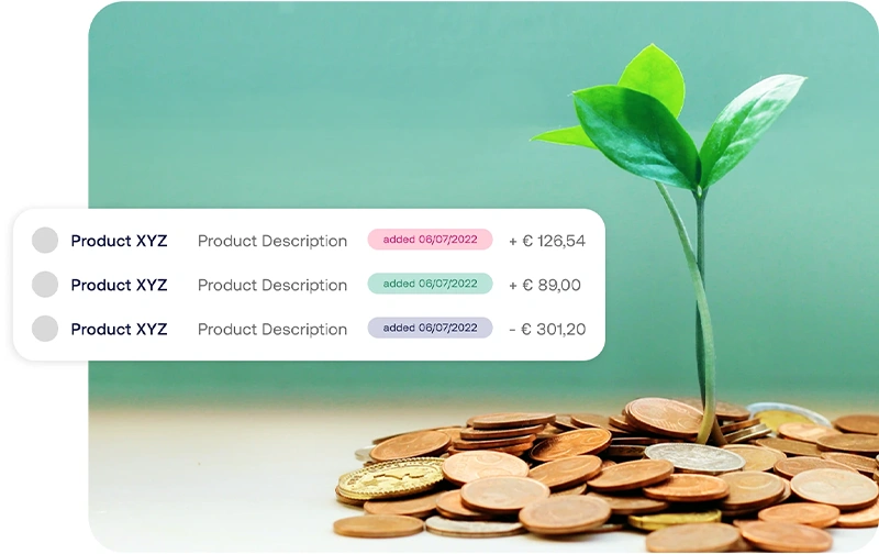 Plant growing out of a bunch of coins