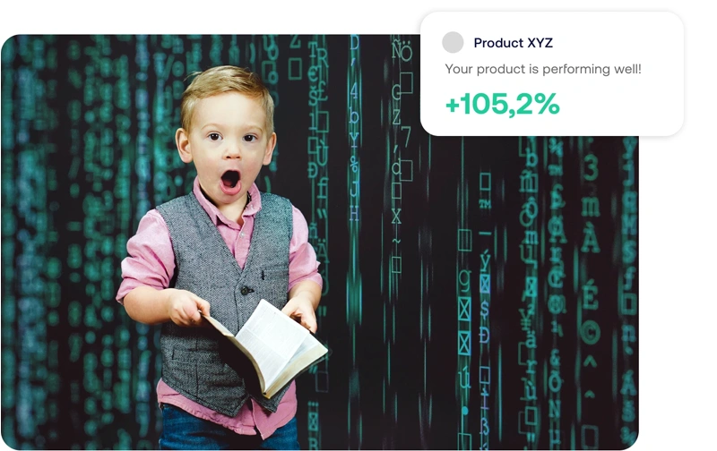 A kid with a book in his hand is shocked