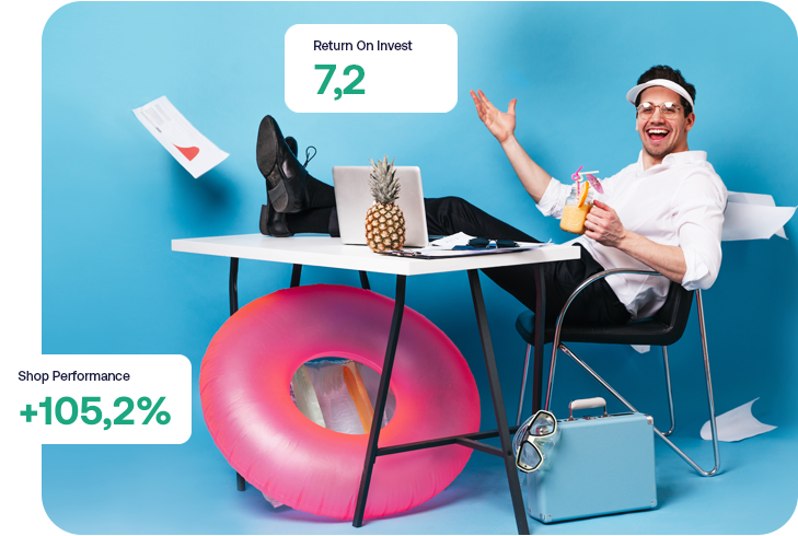 Shopstory Guy sitting at desk  having fun