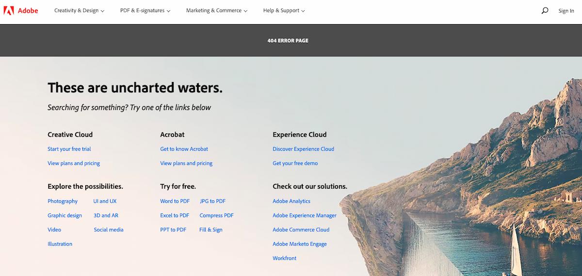 404 error code page -Adobe