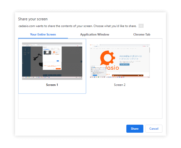 Chromes interface to share your screen