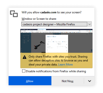 Firefox's Interface to share your screen