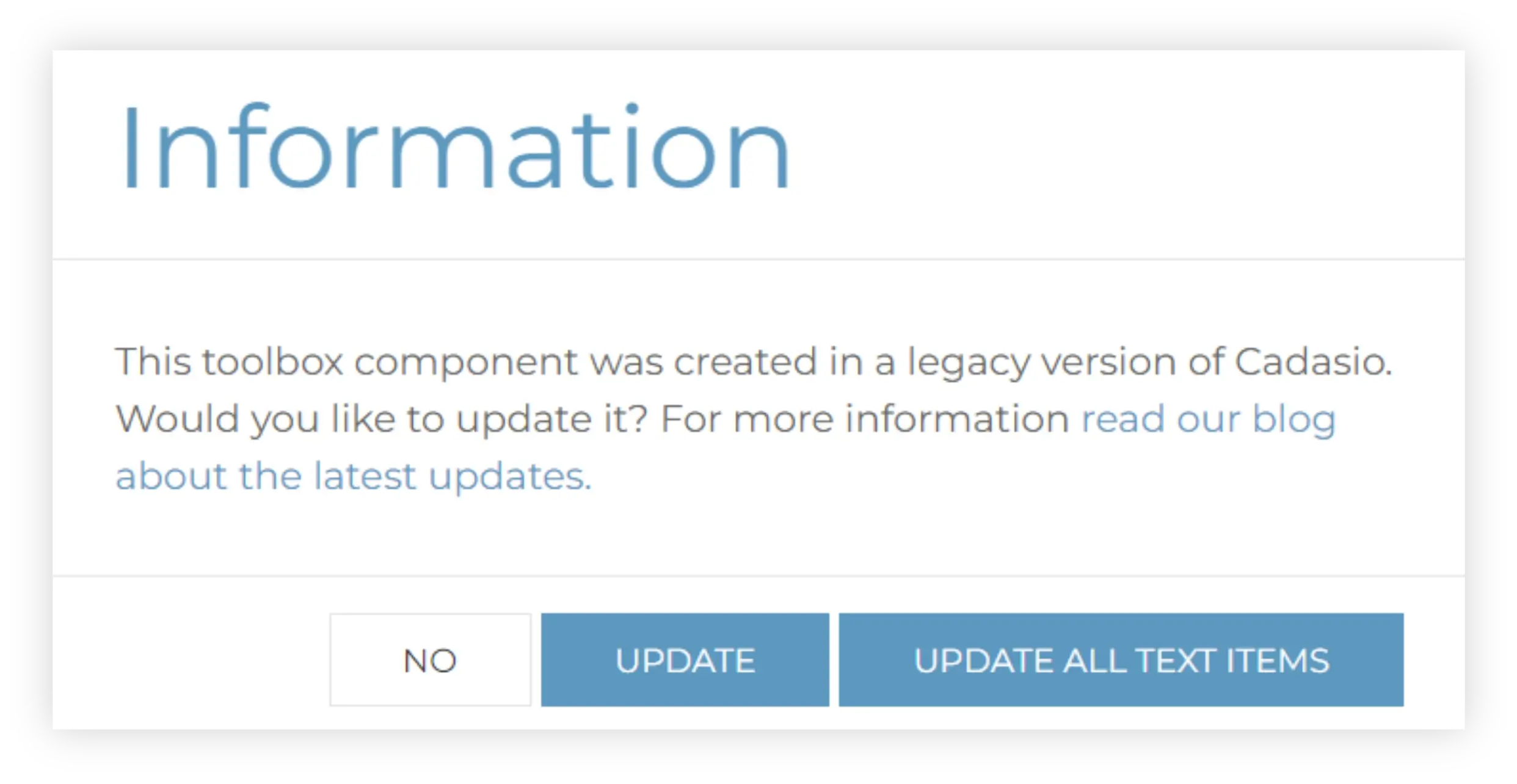 Using an older toolbox item may ask if you want to update it